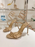 RENE CAOVILLA HIGH HEELS 100MM IN GOLD CRYSTAL STRAP