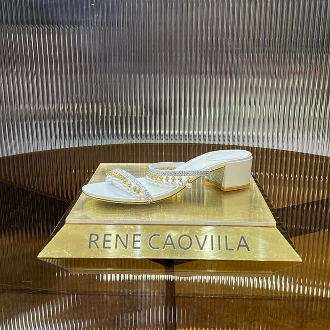 HIGH 45 MM BLOCK HEEL SANDAL IN WHITE GRAINY PEARLIZED LAMBSKIN