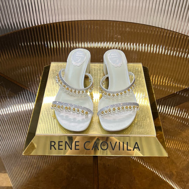 HIGH 45 MM BLOCK HEEL SANDAL IN WHITE GRAINY PEARLIZED LAMBSKIN