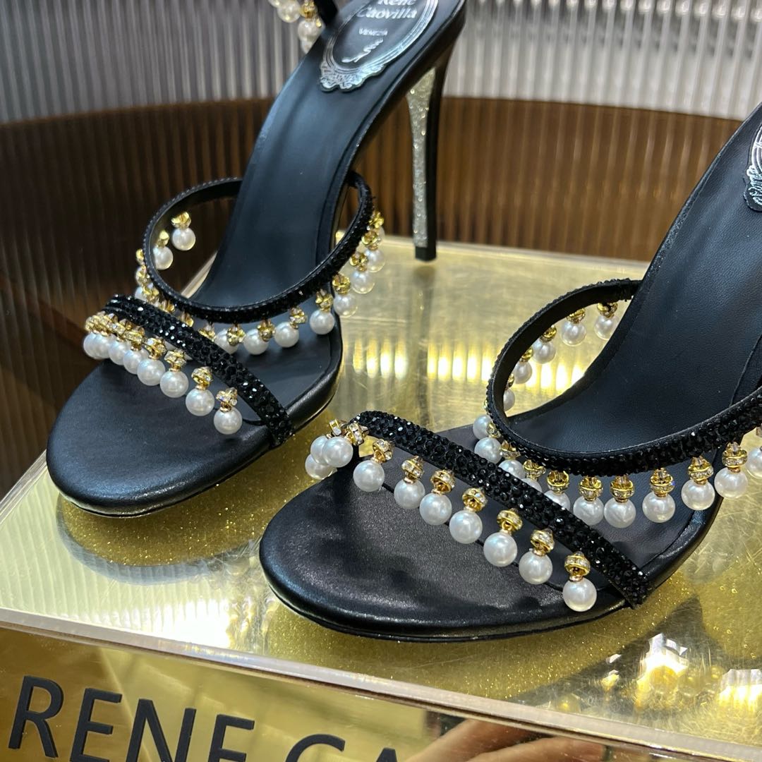 CHANDELIER 95 MM BLACK LAMBSKIN SANDAL