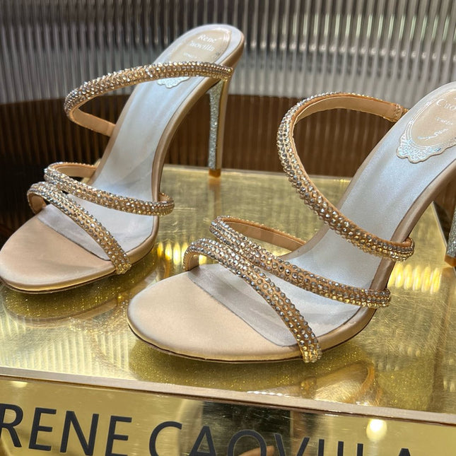 CLEO GOLD SANDAL WITH CRYSTALS 95 MM