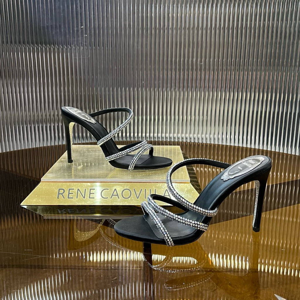 CLEO BLACK SANDAL WITH CRYSTALS 95 MM