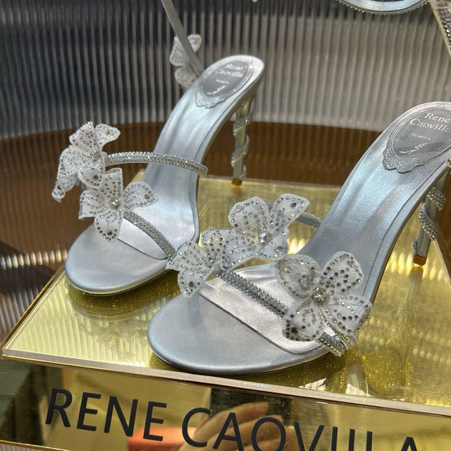 MARGOT WHITE SANDAL WITH FLOWERS 95 MM SILVER