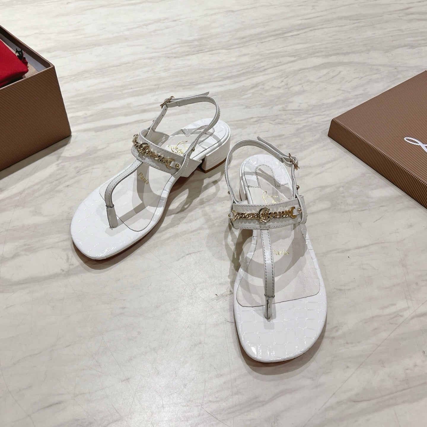 THONG SANDALS SLINGBACK 25MM IN SNAKE-EFFECT WHITE CALFSKIN