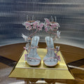 RENE CAOVILLA 26S FLORIANE HIGH HEELS 95 MM IN NUDE PINK LAMBSKIN BUTTERFLY EMBELLISHED STRAP