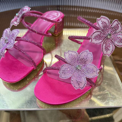 RENE CAOVILLA 26S FLOWER EMBELLISHED HEELS 45 MM IN PINK LAMBSKIN