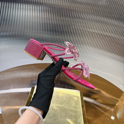 RENE CAOVILLA 26S FLOWER EMBELLISHED HEELS 45 MM IN PINK LAMBSKIN