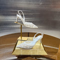 RENE CAOVILLA 26S SLINGBACK 75 MM IN WHITE LACE STRAP FLOWER EMBELLISHED