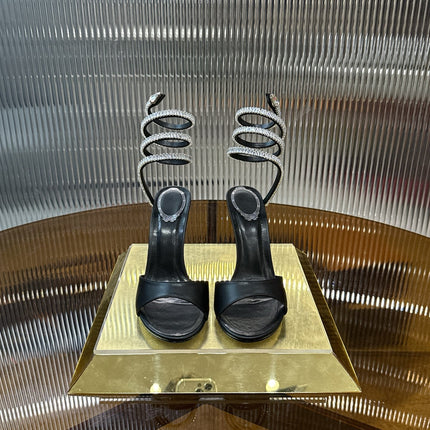 RENE CAOVILLA 26S HEELED SANDALS 95 MM IN BLACK LAMBSKIN