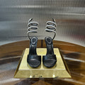 RENE CAOVILLA 26S HEELED SANDALS 95 MM IN BLACK LAMBSKIN