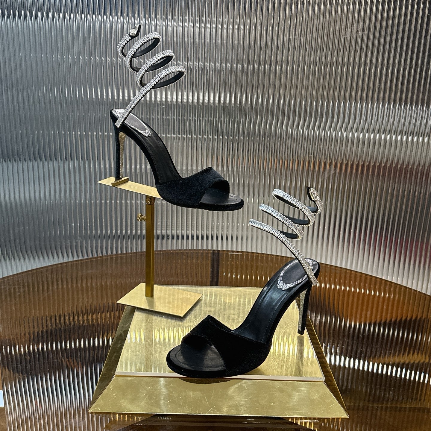 RENE CAOVILLA 26S CRYSTAL WRAP HEELS 95 MM IN BLACK VELVET