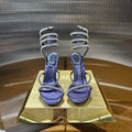 RENE CAOVILLA 26S STILETTO SANDALS 95 MM IN NAVY BLUE LAMBSKIN
