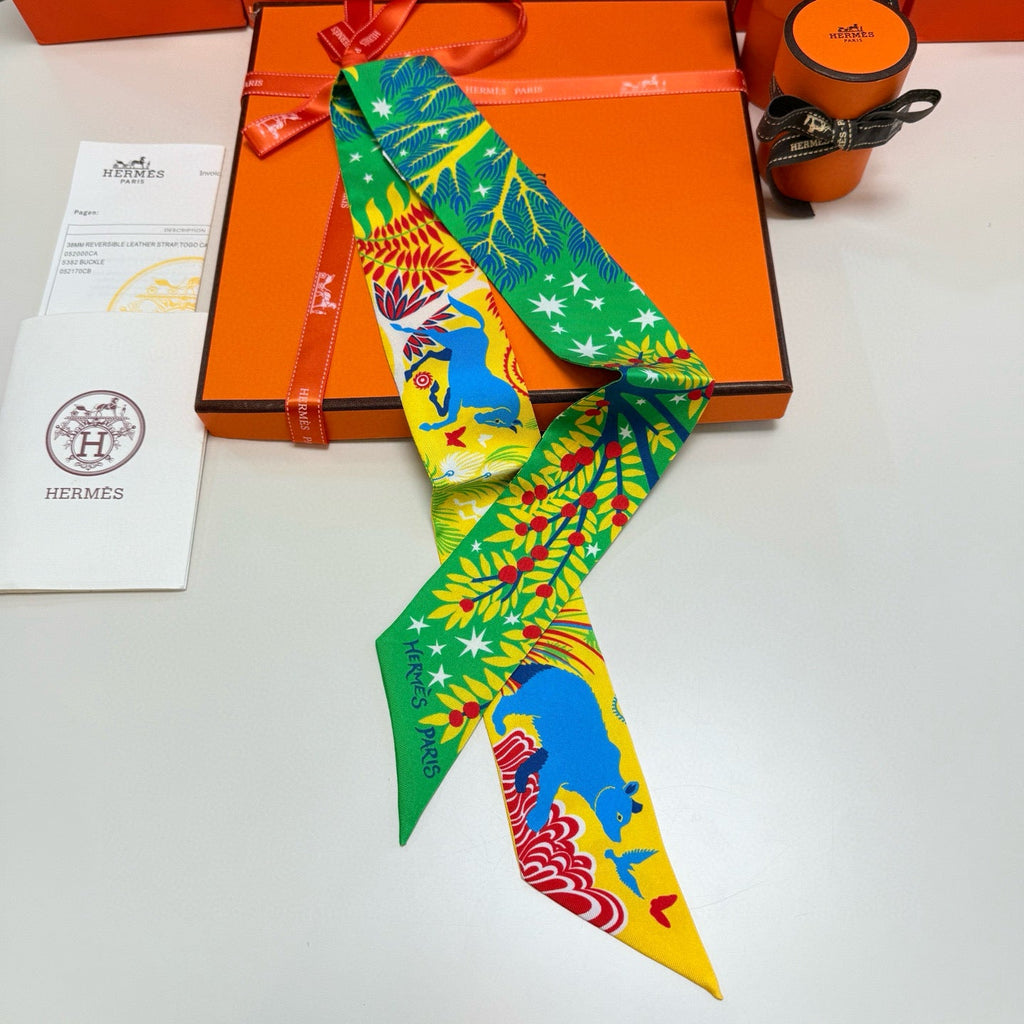 HERMES 25S SILK NECKERCHIEF 86 IN SILK 714355