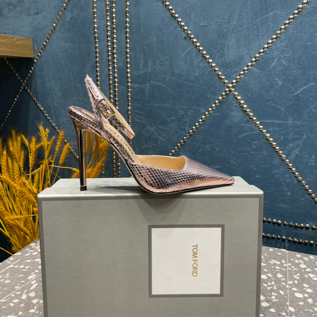 HIGH HEELS 10 CM IN DUSTY PINK SNAKE PATTERNED CALFSKIN