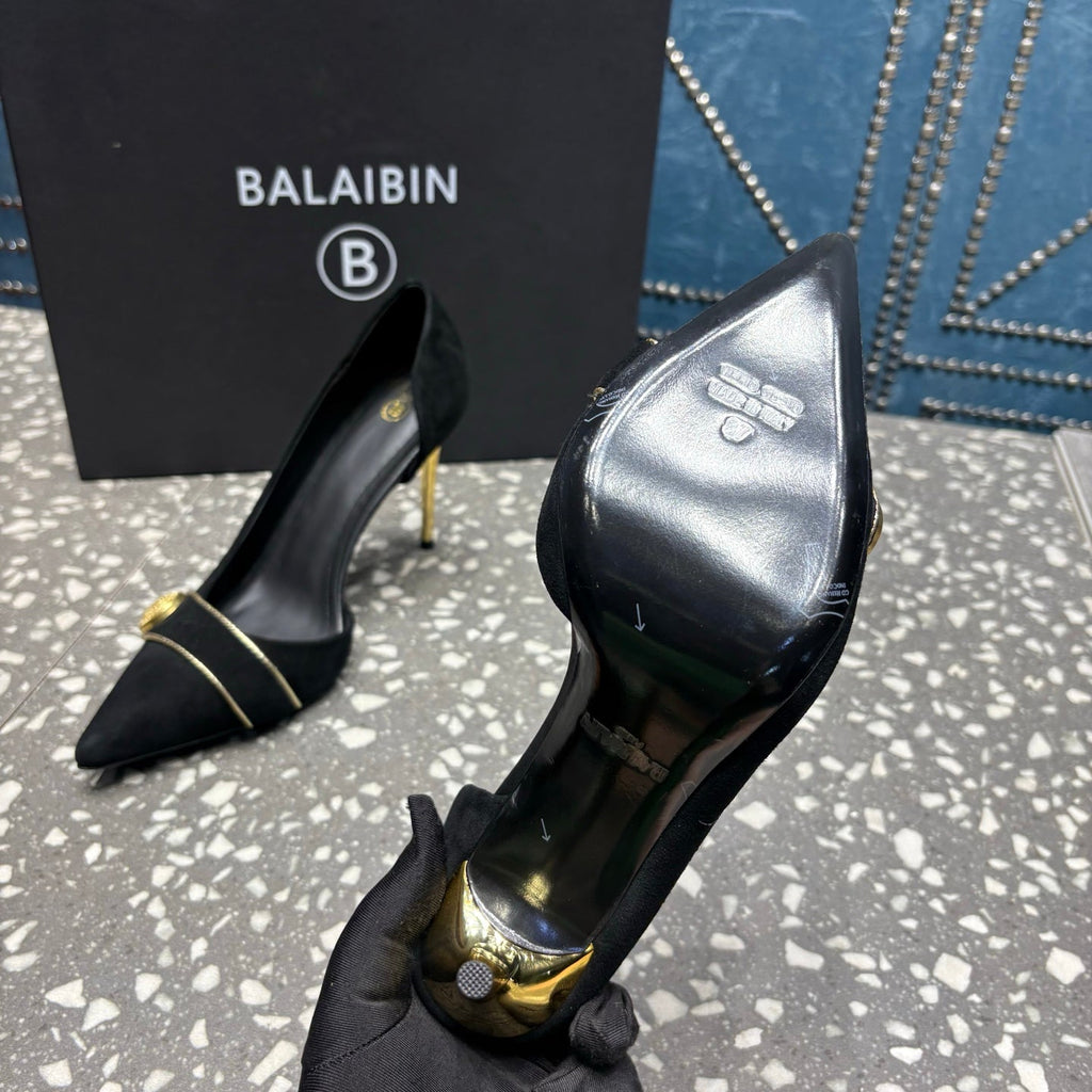 BALMAIN 26S HIGH-HEEL SHOES 95 MM IN BLACK SUEDE