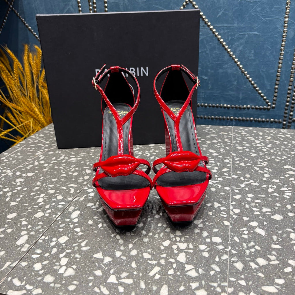 BALMAIN 26S HIGH-HEELED SANDALS 105 MM IN RED CALFSKIN STYLE 9
