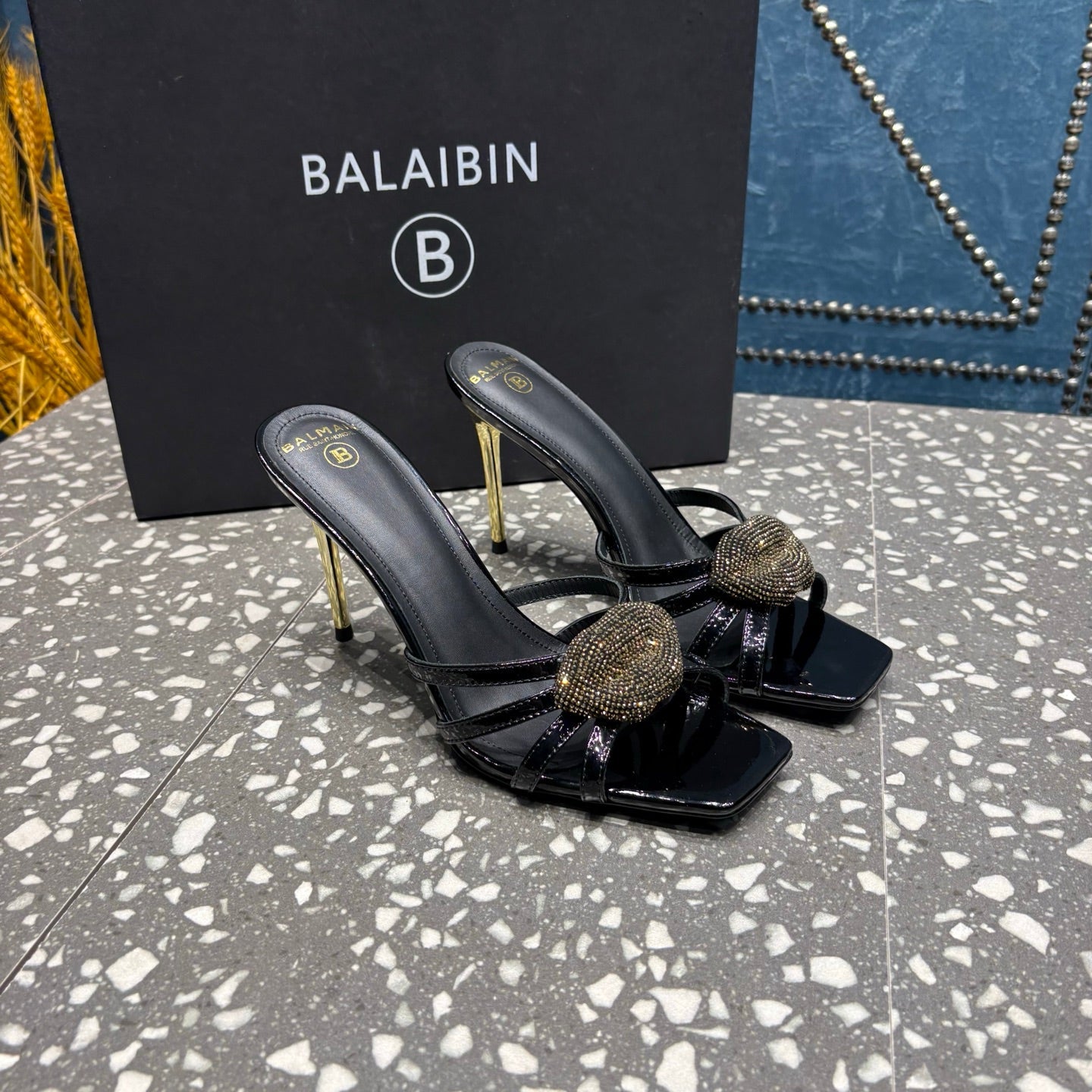 BALMAIN 26S HIGH-HEELED SANDALS 95 MM IN BLACK CALFSKIN STYLE 5