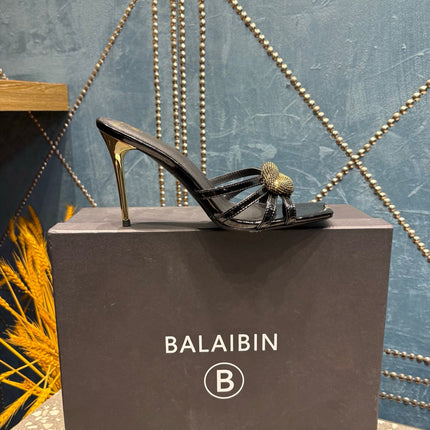 BALMAIN 26S HIGH-HEELED SANDALS 95 MM IN BLACK CALFSKIN STYLE 5