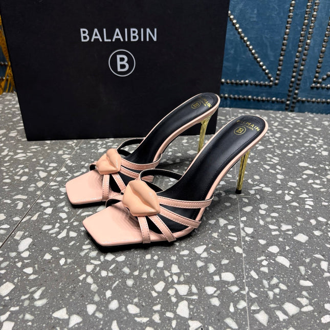 BALMAIN 26S HIGH-HEELED SANDALS 95 MM IN LIGHT PEACHY PINK CALFSKIN STYLE 2