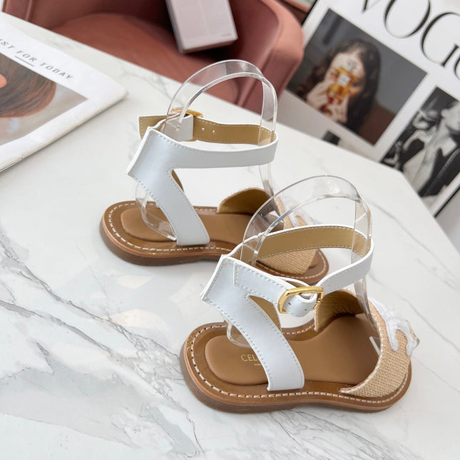 TRIOMPHE SANDALS BEIGE RAFFIA WHITE WOOL