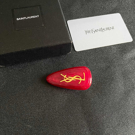 YSL 26S LOGO MARBLE EFFECT HAIR CLIP IN RED RESIN 621488