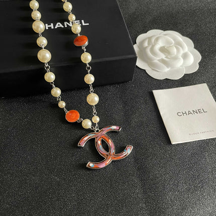 CHANEL 26S CC MARBLE PEARL CHAIN NECKLACE IN SILVER METAL 630056