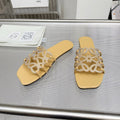 LOEWE 26S FLAT SANDALS IN WARM BEIGE CALFSKIN WITH CRYSTALS