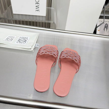 LOEWE 26S FLAT SANDALS IN PINK CALFSKIN WITH CRYSTALS