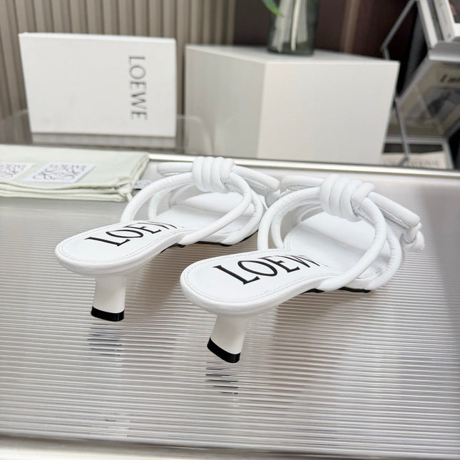LOEWE 26S KITTEN HEEL KNOT SANDALS 45MM IN WHITE CALFSKIN