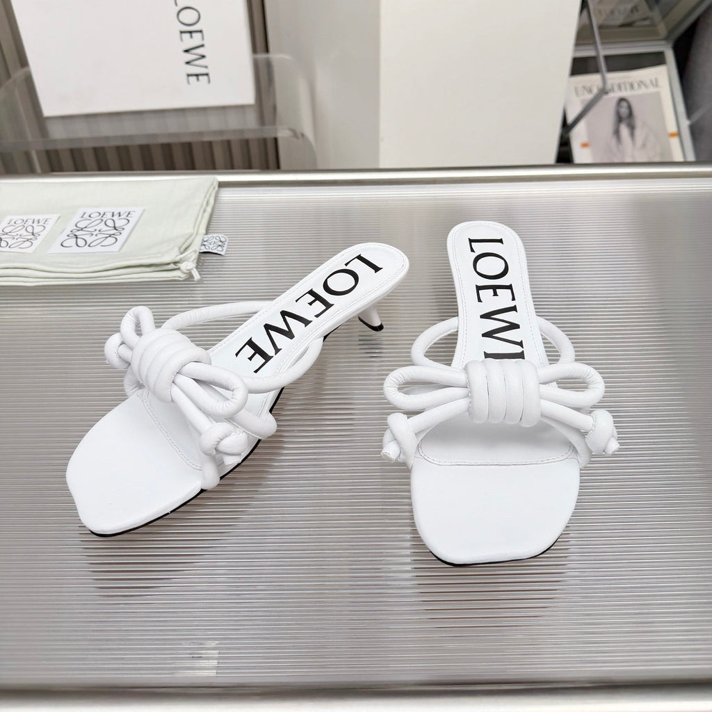 LOEWE 26S KITTEN HEEL KNOT SANDALS 45MM IN WHITE CALFSKIN