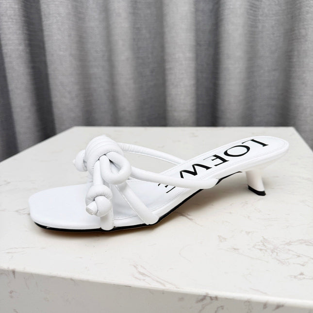 LOEWE 26S KITTEN HEEL KNOT SANDALS 45MM IN WHITE CALFSKIN