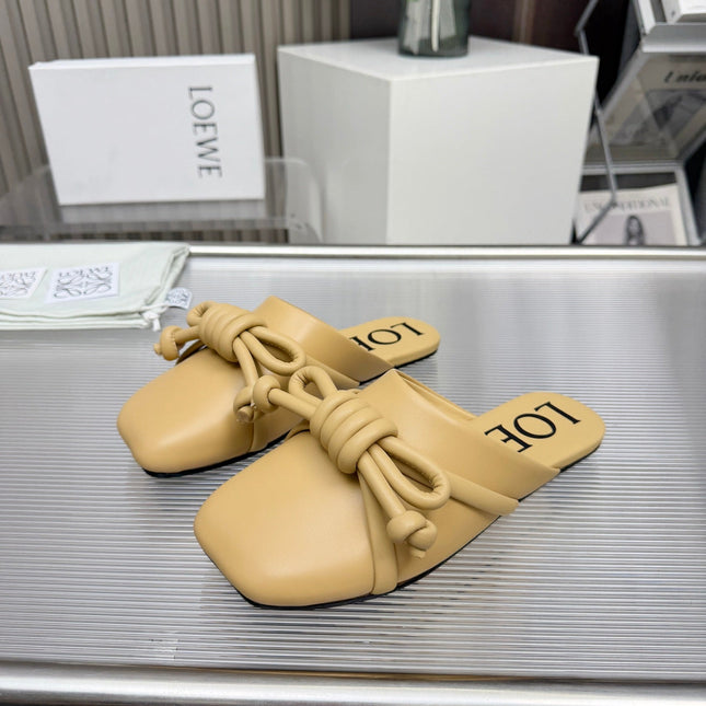 LOEWE 26S MULE LOAFERS IN WARM BEIGE CALFSKIN KNOT DETAIL
