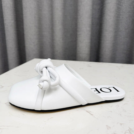 LOEWE 26S MULE LOAFERS IN WHITE CALFSKIN KNOT DETAIL