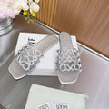 LOEWE 26S PETAL ANAGRAM SLIDE IN SILVER SOFT CALFSKIN