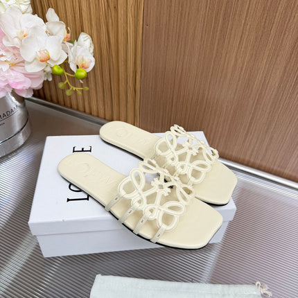 LOEWE 26S PETAL ANAGRAM SLIDE IN CREAM WHITE SOFT CALFSKIN