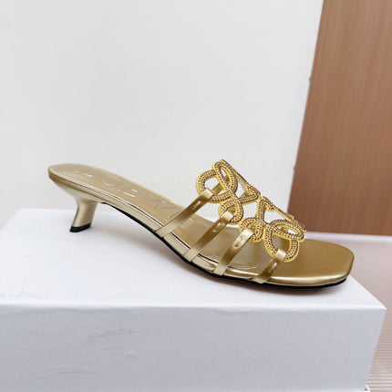 LOEWE 26S PETAL ANAGRAM SLIDE 45MM IN GOLD SOFT CALFSKIN WITH CRYSTALS