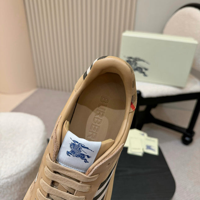 BURBERRY 26S SNEAKERS IN LIGHT BROWN AND BLACK CALFSKIN