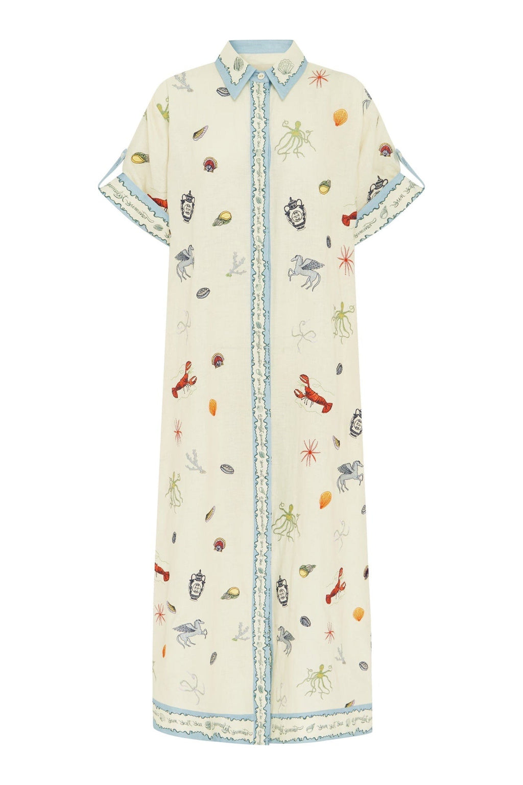 ALEMAIS LONG SHIRT DRESS WITH BELT AND OCEAN-INSPIRED PRINT 267458