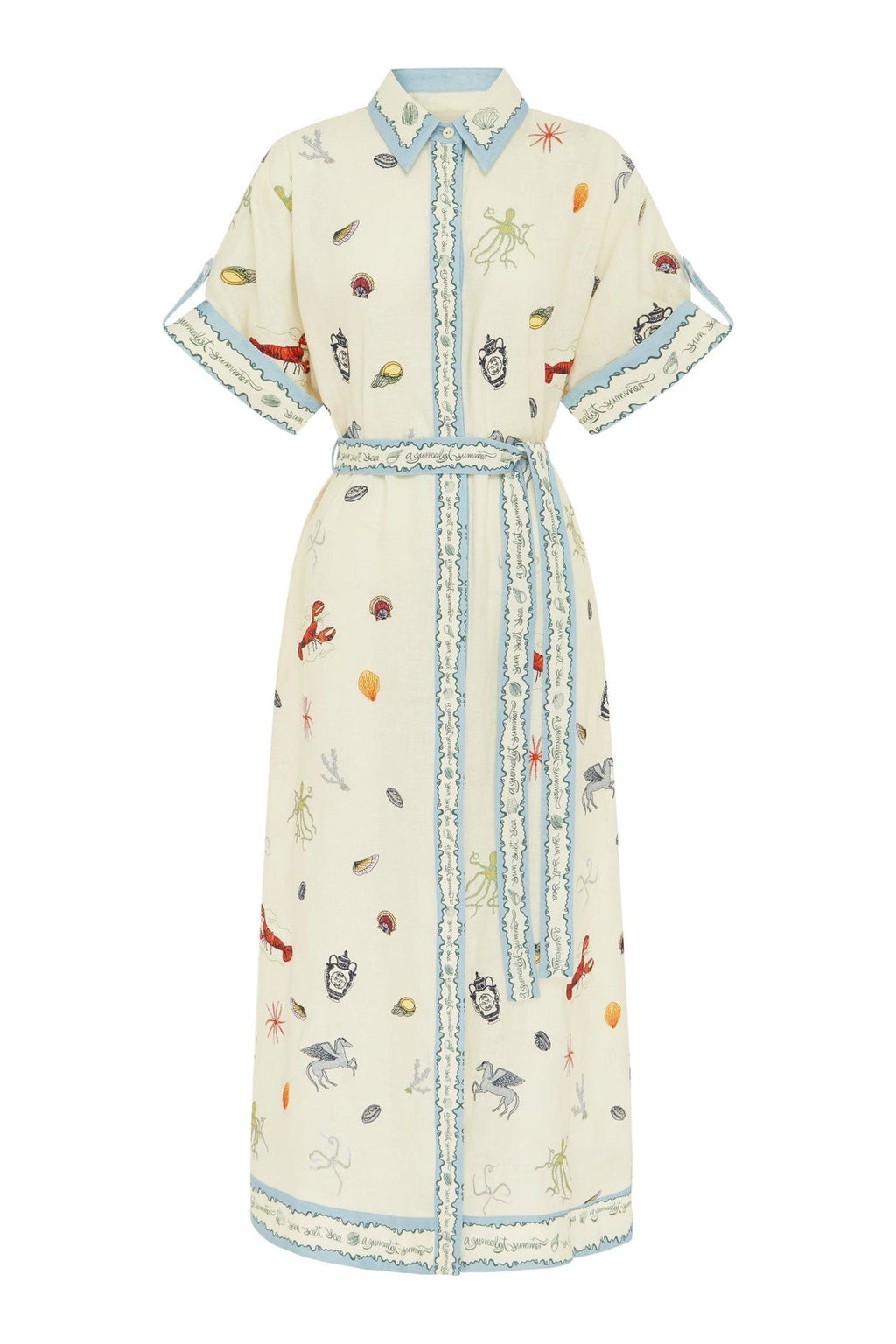 ALEMAIS LONG SHIRT DRESS WITH BELT AND OCEAN-INSPIRED PRINT 267458