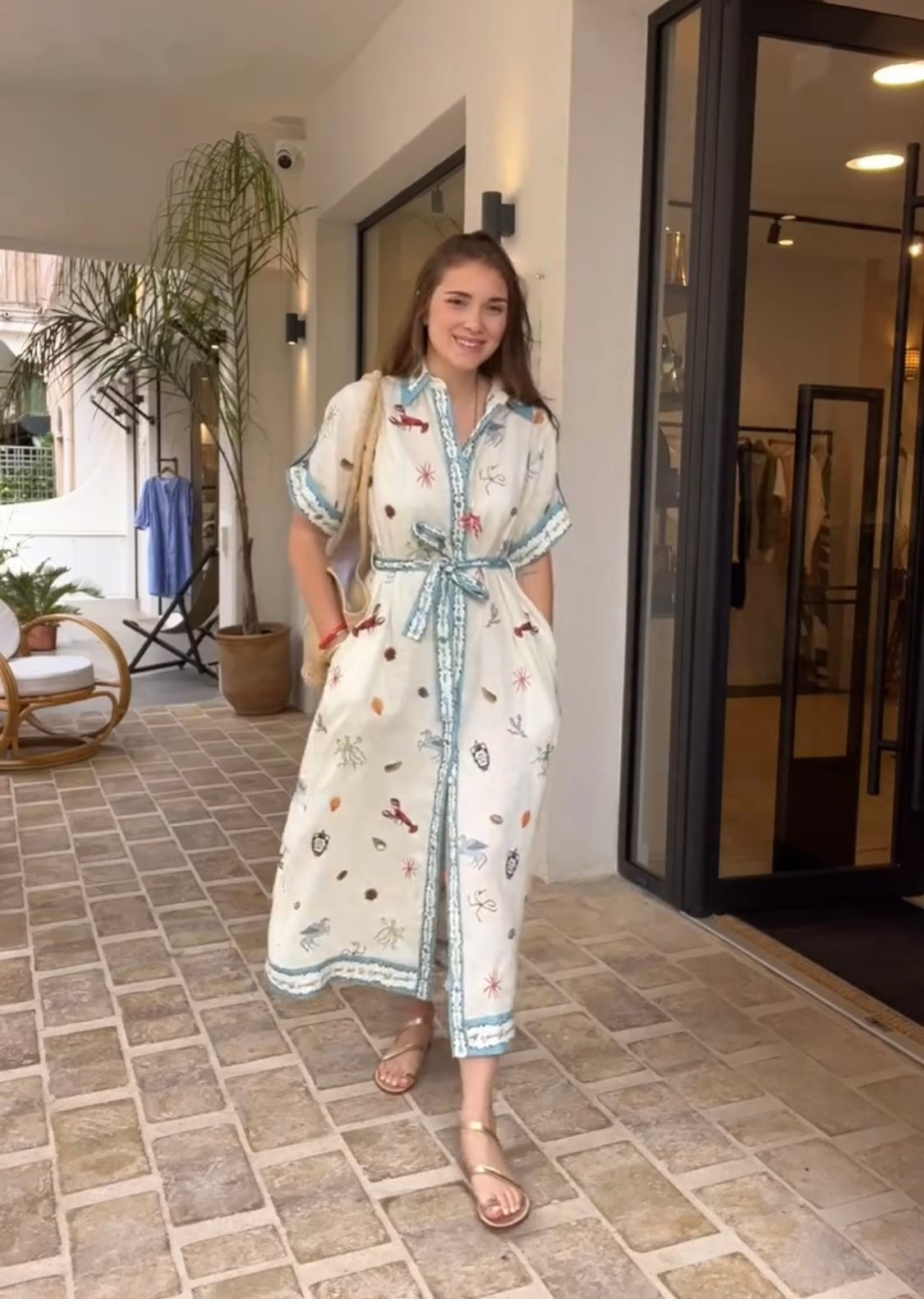 ALEMAIS LONG SHIRT DRESS WITH BELT AND OCEAN-INSPIRED PRINT 267458