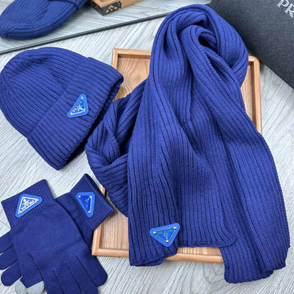 THREE-PIECES SET IN NAVY BLUE WOOL AND ACRYLIC 406557