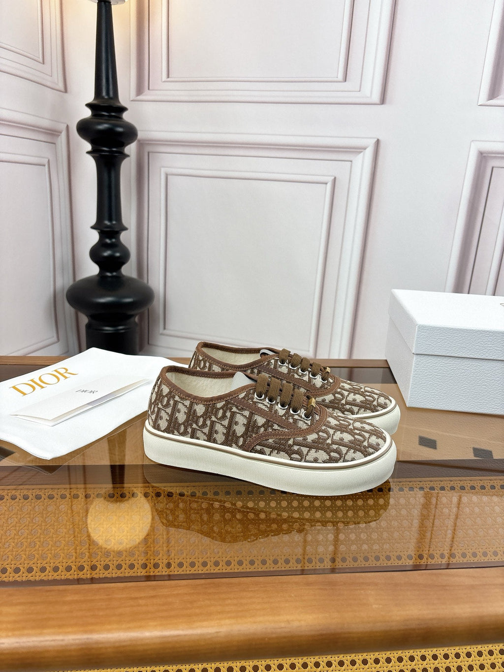 DIOR 26S LOW TOP SNEAKERS IN BROWN OBLIQUE CANVAS WITH RUBBER SOLE
