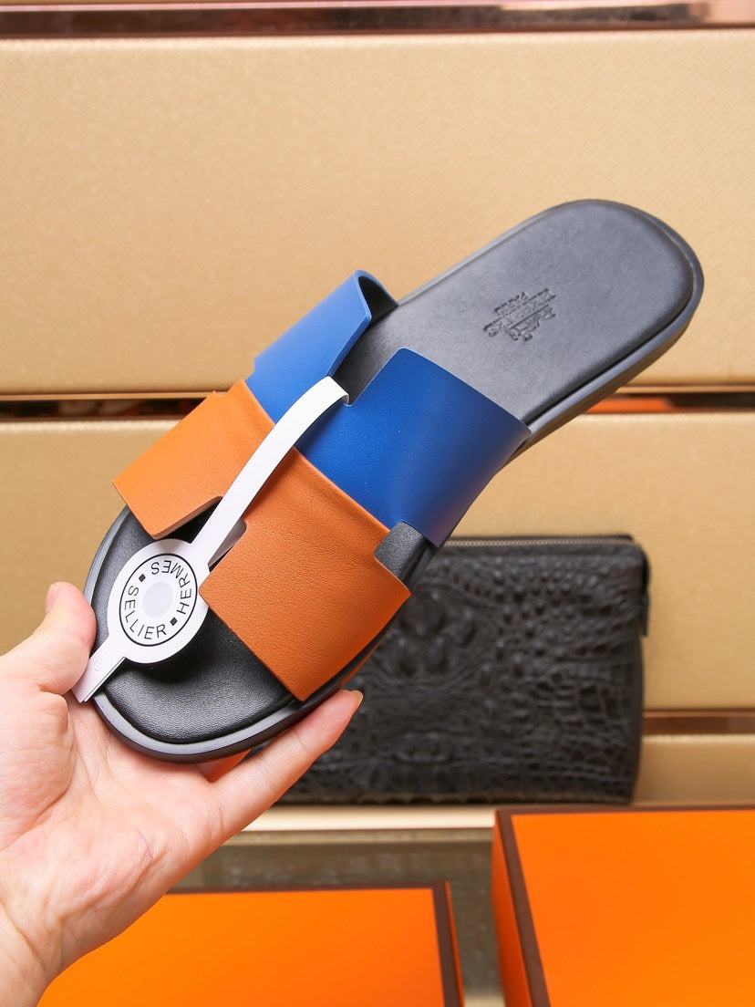 HM IZMIR SANDAL COBALT AND TIGER LAMBSKIN