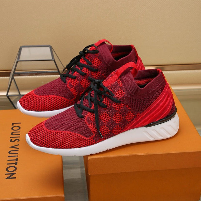 LV SNEAKERS IN CURRANT RED MESH FABRIC