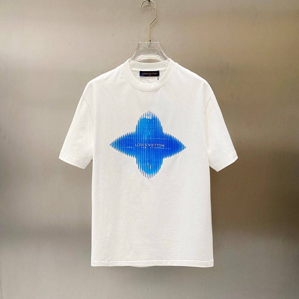 LV T-SHIRT IN WHITE COTTON BLUE LOGO PRINT 238837