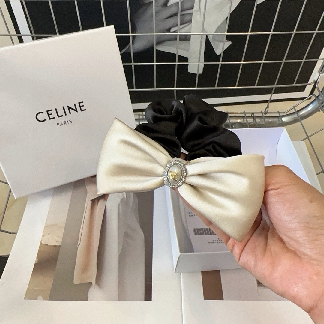 WHITE MIX BLACK SILK SCRUNCHIE 410892