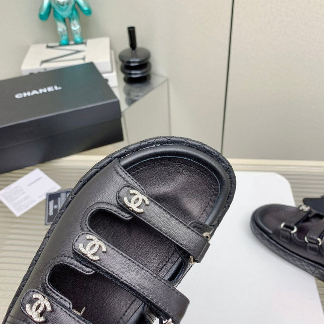 DAD SANDALS 3 STRAPS IN BLACK CALFSKIN