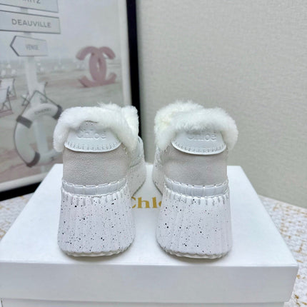 CHLOÉ 26S WEDGE SOLE SNEAKERS IN WHITE CALFSKIN