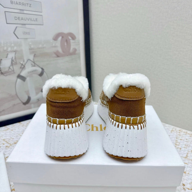 CHLOÉ 26S WEDGE SOLE SNEAKERS IN BROWN CALFSKIN