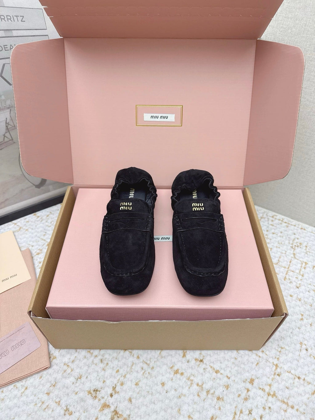 MIUMIU 25S NAPPA LOAFERS IN BLACK SUEDE